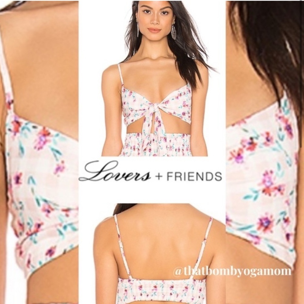Revolve Lovers + Friends Gingham Floral Tie-Front Crop Top NWT Size XS Girlhood